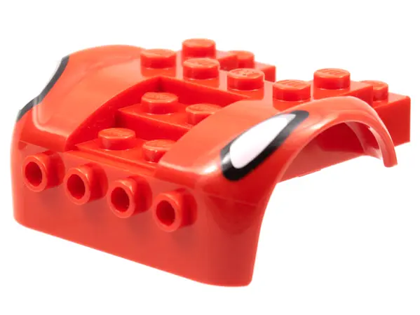 Red Vehicle, Mudguard 6 x 4 with 4 Studs on Front with White Headlights with Black Outline Pattern