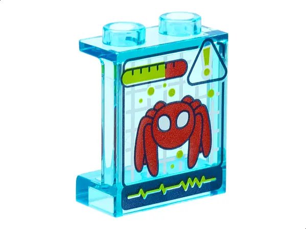 Trans-Light Blue Panel 1 x 2 x 2 with Side Supports - Hollow Studs with Lime Gauge and Exclamation M
