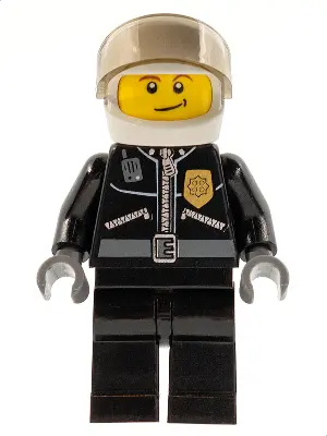 Police - City Leather Jacket with Gold Badge and 'POLICE' on Back, White Helmet, Trans-Brown Visor, 