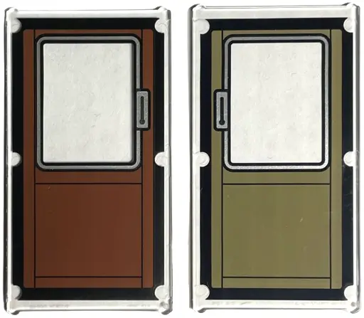 Trans-Clear Glass for Window 1 x 4 x 6 with Reddish Brown and Dark Tan Train Door with Black Border 