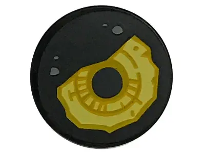 Black Tile, Round 2 x 2 with Bottom Stud Holder with Yellow Eye with Detailed Iris, Black Pupil and 
