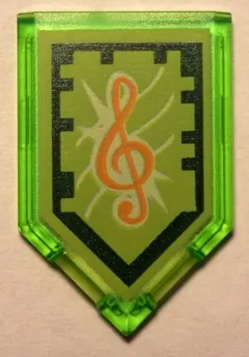 Trans-Bright Green Tile, Modified 2 x 3 Pentagonal with Nexo Power Shield Pattern - Tone of Power