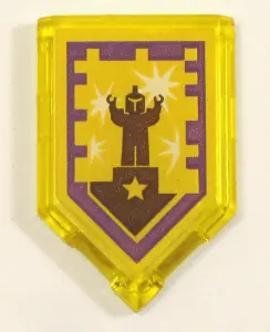 Trans-Yellow Tile, Modified 2 x 3 Pentagonal with Nexo Power Shield Pattern - Standing Ovation