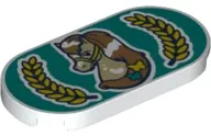 White Tile, Round 2 x 4 Oval with Horse and Laurel Wreath Pattern