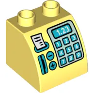 Bright Light Yellow Duplo, Brick 2 x 2 x 1 1/2 Slope Curved with Cash Register, Card Reader, Receipt