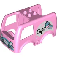 Bright Pink Duplo Car Body Bus Small, 4 Studs on Top with Cupcake, Cake and 'Café' (Cafe) Pattern