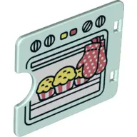 Light Aqua Duplo Door / Window Pane 1 x 4 x 3 with Semi Oval Cutout with Cupcakes Baking in Oven Pat