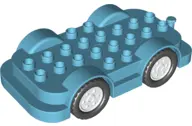 Medium Azure Duplo Car Base 4 x 8 with White Wheels with Black Tires