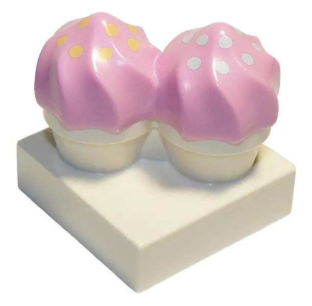 White Duplo Cupcakes with Molded Bright Pink Swirl Icing and Printed Bright Light Yellow and Light A