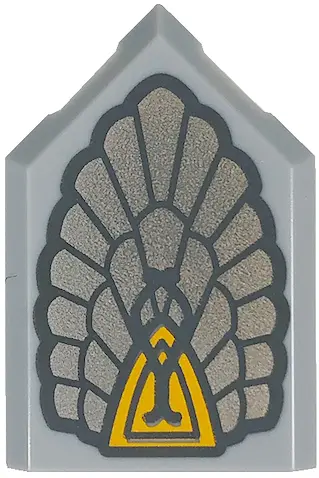 Light Bluish Gray Tile, Modified 2 x 3 Pentagonal with Silver Tiara and Bright Light Orange Jewel Pa