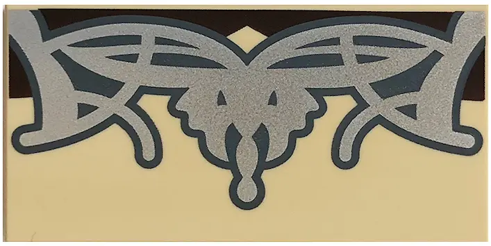 Tan Tile 2 x 4 with Silver Tiara and Dark Brown Hair Pattern (BrickHeadz Arwen Hair)
