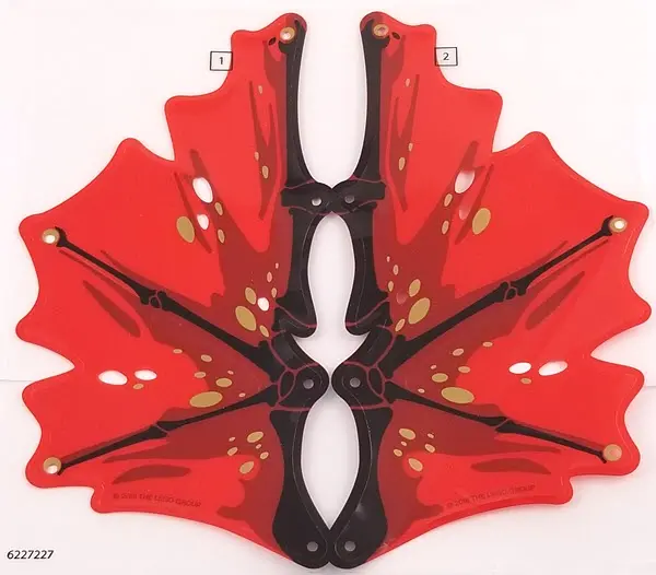 Plastic Wing Dragon with Black Spines, Dark Red Splotches, and Gold Ovals on Red Background Pattern,