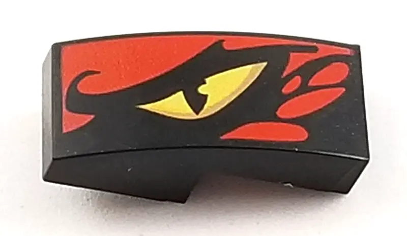 Black Slope, Curved 2 x 1 x 2/3 with Yellow Dragon Eye and Red Scales Pattern Model Left Side
