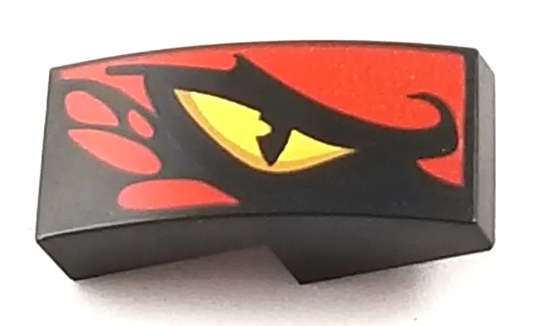 Black Slope, Curved 2 x 1 x 2/3 with Yellow Dragon Eye and Red Scales Pattern Model Right Side