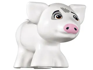 White Pig, Friends Style with Black Eyebrows, Reddish Brown Eyes Looking Straight, Bright Pink Nose,