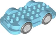 Medium Azure Duplo Car Base 4 x 8 with Four Black Wheels and Light Bluish Gray Hubs with Push & Go M
