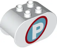 White Duplo, Brick 2 x 4 x 2 Rounded Ends with Parking Sign Pattern