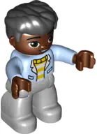 Duplo Figure Lego Ville, Male, Light Bluish Gray Legs, White and Yellow Top with Bright Light Blue J