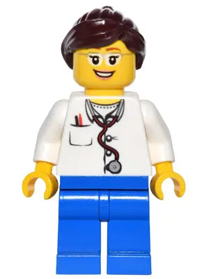 Doctor - Lab Coat Stethoscope and Thermometer, Blue Legs, Dark Brown Ponytail and Swept Sideways Fri