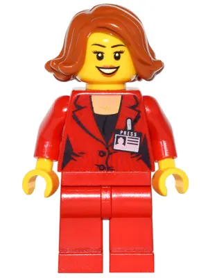 Press Woman / Reporter - Red Legs, Dark Orange Female Hair Short Swept Sideways, Peach Lips, Open Mo