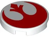 White Tile, Round 2 x 2 with Bottom Stud Holder with Red SW Rebel Alliance Symbol Pattern