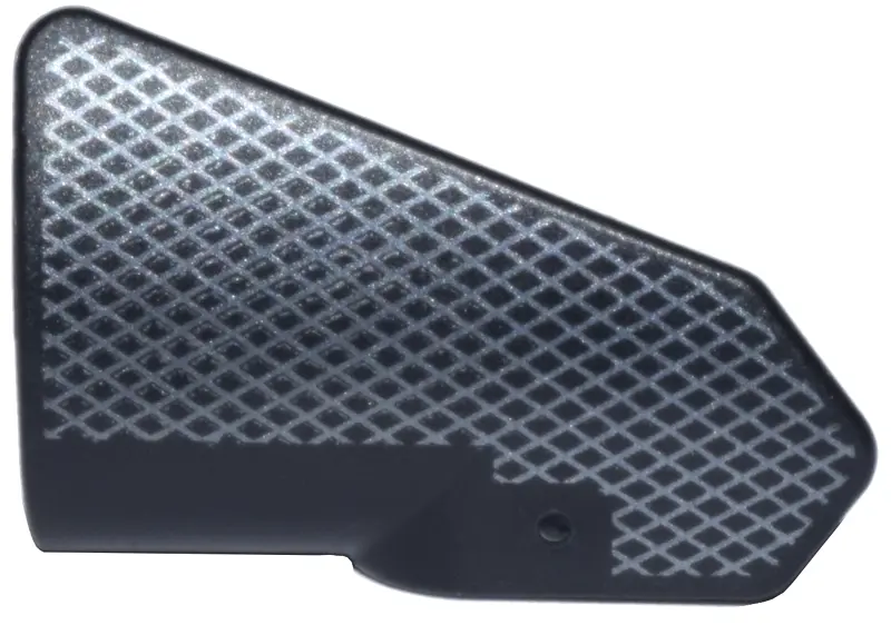 Black Technic, Panel Fairing # 7 Very Small Smooth Short, Side A with Silver Lattice Grid Pattern