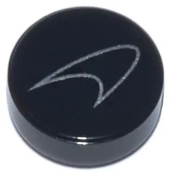 Black Tile, Round 1 x 1 with Silver McLaren Logo Pattern