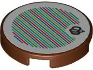 Reddish Brown Tile, Round 2 x 2 with Bottom Stud Holder with Super Mario Scanner Code Balloons Patte