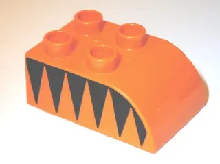 Orange Duplo, Brick 2 x 3 Slope Curved with Black Triangles Pattern on Both Sides