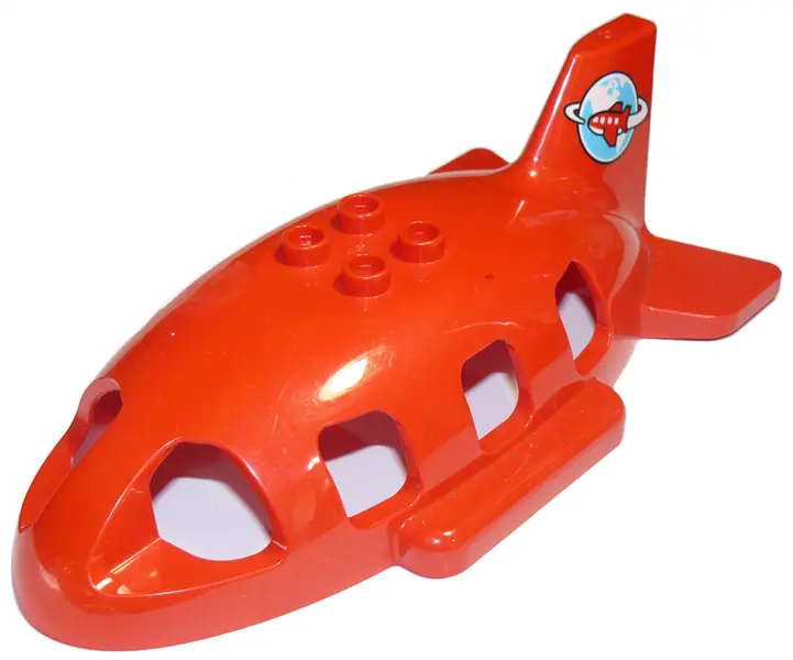 Red Duplo Airplane Midsize Fuselage Top with Tail with Airplane Circling Globe Pattern