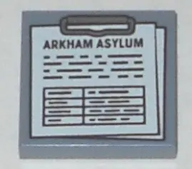 Sand Blue Tile 2 x 2 with Clipboard with 'ARKHAM ASYLUM', Notes and Table Pattern