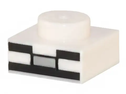 White Plate 1 x 1 with Black and Light Bluish Gray Rectangles with Nose Outline Pattern (Minecraft M
