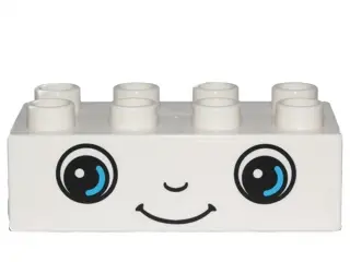 White Duplo, Brick 2 x 4 with Eyes, Nose and Smile Face Pattern