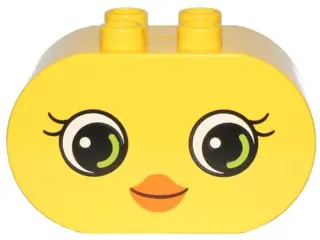 Yellow Duplo, Brick 2 x 4 x 2 Rounded Ends with Small Beak and Eyes with Eyelashes Pattern (10817)