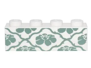 White Brick 1 x 4 with Sand Green Flowers and Vines Wallpaper Pattern