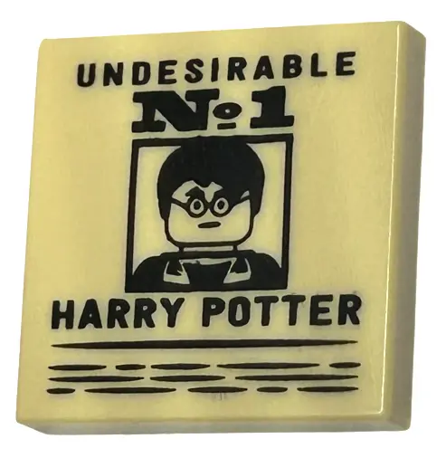 Tan Tile 2 x 2 with Poster 'UNDESIRABLE No.1' and 'HARRY POTTER' Pattern