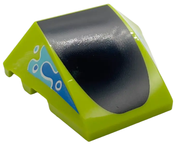 Wedge 4 x 3 Triple Curved No Studs with Black Parabolic Top, Blue and Medium Azure Triangular Squigg