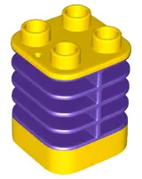Yellow Duplo Brick 2 x 2 x 2 Ribbed - Center Flush with Edge with Molded Flexible Rubber Dark Purple
