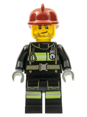 Fire - Reflective Stripes with Utility Belt, Dark Red Fire Helmet, Crooked Smile and Scar