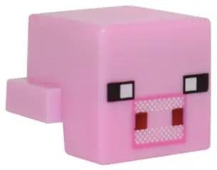 Bright Pink Creature Head Pixelated with Black Eyes and White Snout with Dark Pink Outline and Dark 