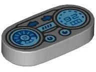 Light Bluish Gray Tile, Round 1 x 2 Oval with Silver Dashboard, Metallic Light Blue Tachometer with 