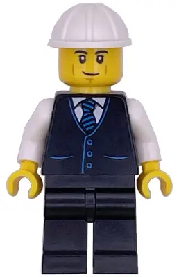 Construction Engineer / Architect - Male, Black Vest with Blue Striped Tie, Black Legs, White Constr