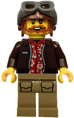 City Jungle Pilot - Male, Dark Brown Jacket over Red Hawaiian Shirt, Dark Tan Legs with Pockets, Red