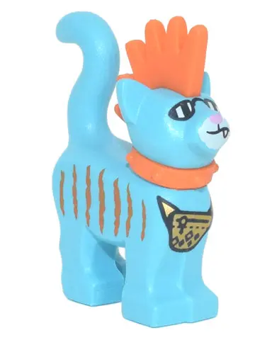Medium Azure Cat, Standing with Molded Orange Spiky Mohawk and Collar and Printed Stripes, Sunglasse
