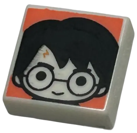 White Tile 1 x 1 with Male Head with Smile, Black Eyebrows, Glasses, and Hair, and Medium Nougat Lig
