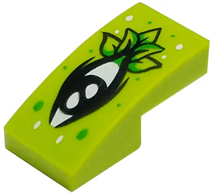 Lime Slope, Curved 2 x 1 x 2/3 with Black Eye and Leaves, Bright Green and White Dots Pattern