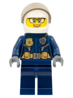 Police - City Motorcyclist Female, Leather Jacket with Gold Badge and Utility Belt, White Helmet, Tr