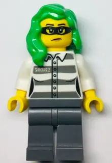 Police - Jail Prisoner 50382 Prison Stripes, Female, Dark Bluish Gray Legs, Frown with Black Mask, G