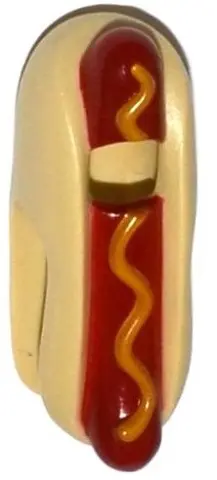 Tan Minifigure, Headgear Head Cover, Costume Hot Dog with Dark Red Sausage and Yellow Mustard Patter