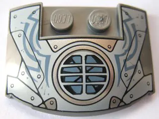 Flat Silver Wedge 3 x 4 x 2/3 Triple Curved with Armor Plates and Fan Blade with Grille Pattern